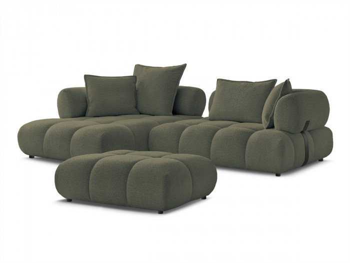 Canapé d'angle fixe ALYA tissu bouclette avec pouf