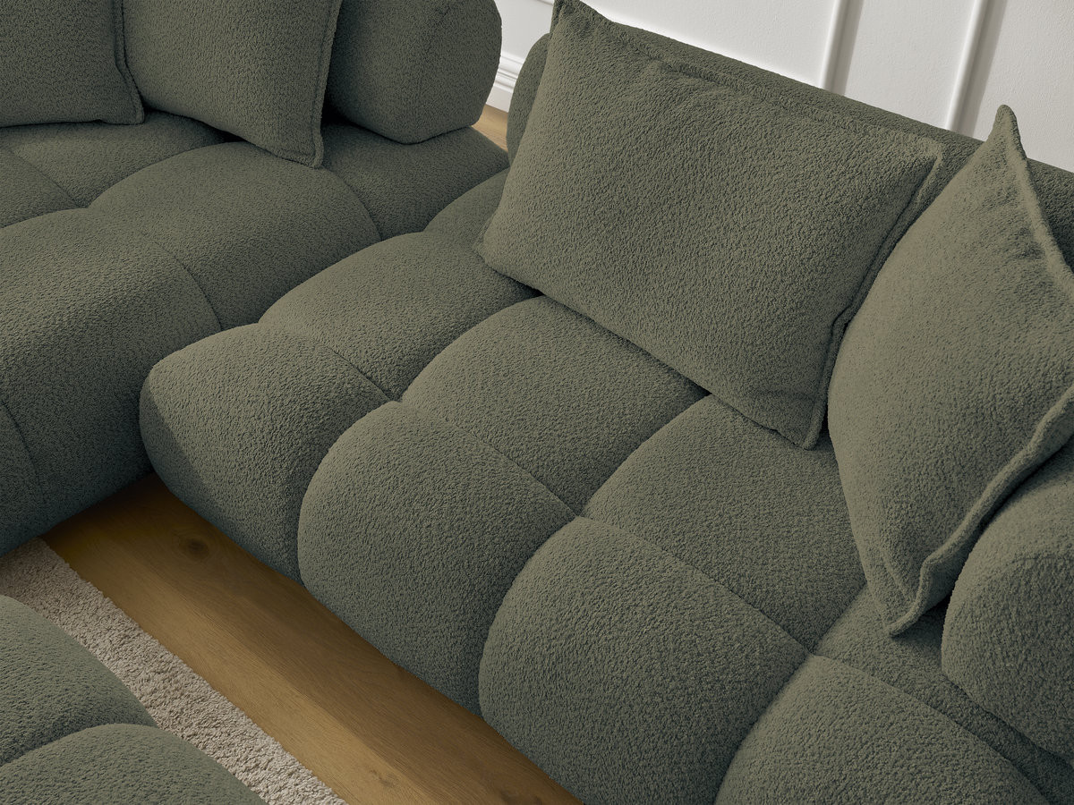 Canapé d'angle fixe ALYA tissu bouclette avec pouf