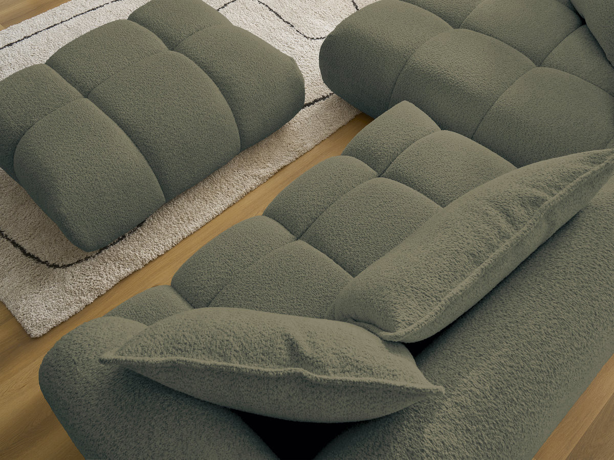 Canapé d'angle fixe ALYA tissu bouclette avec pouf