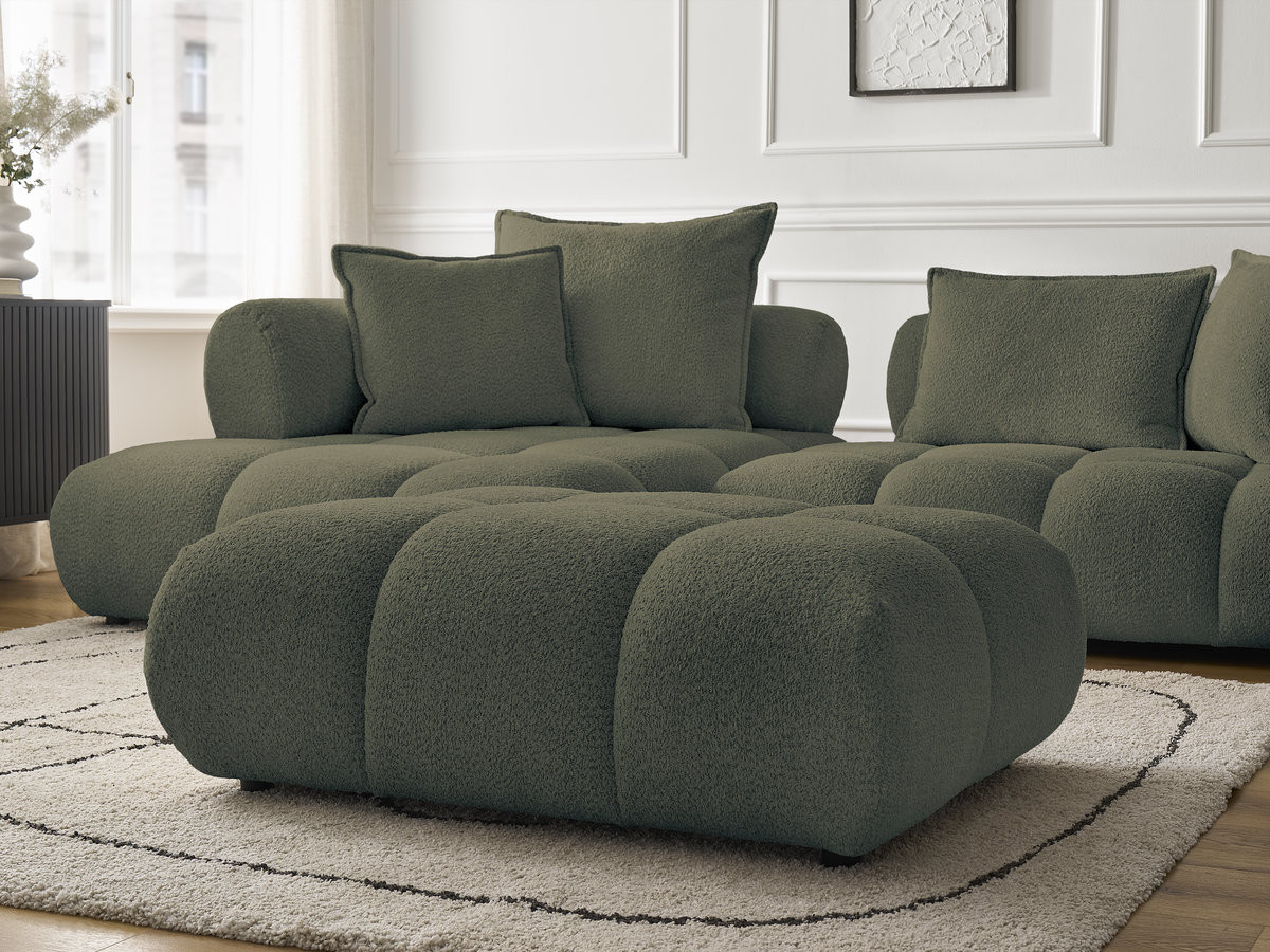 Canapé d'angle fixe ALYA tissu bouclette avec pouf