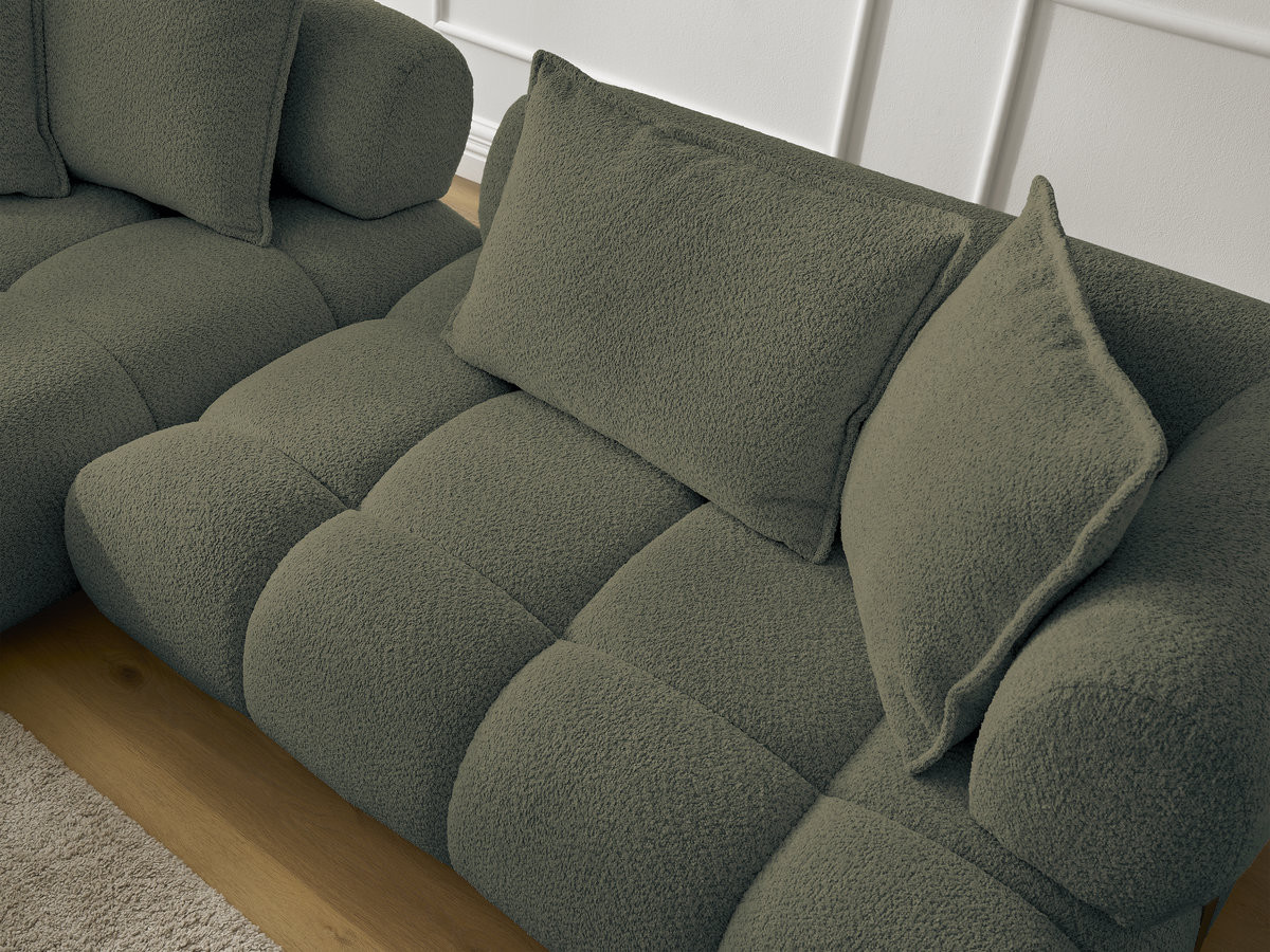Canapé d'angle fixe ALYA tissu bouclette avec pouf