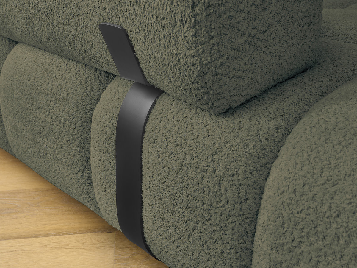 Canapé d'angle fixe ALYA tissu bouclette avec pouf