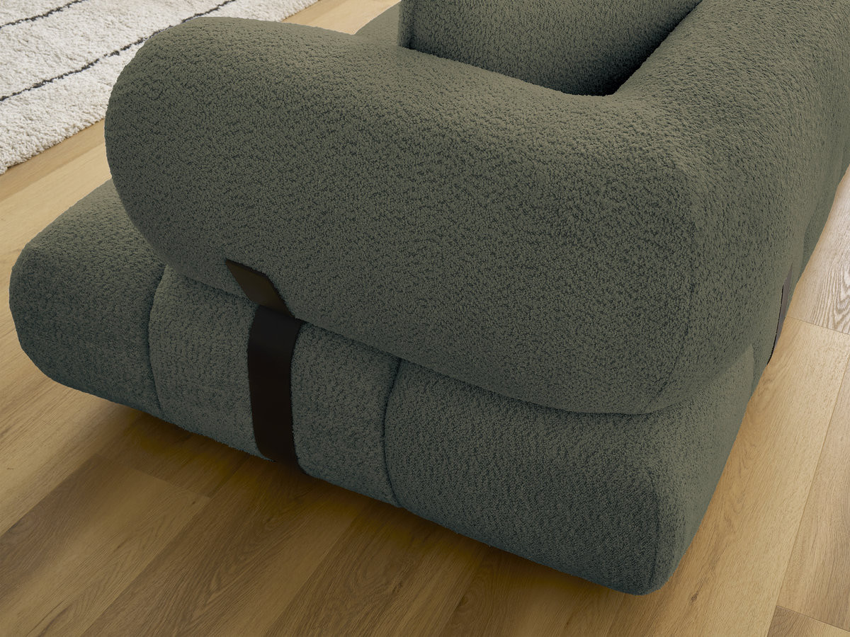 Canapé d'angle fixe ALYA tissu bouclette avec pouf