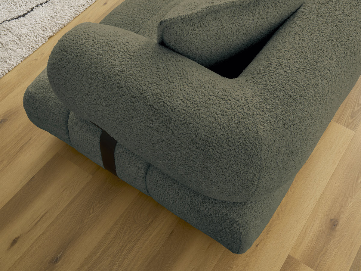 Canapé d'angle fixe ALYA tissu bouclette avec pouf