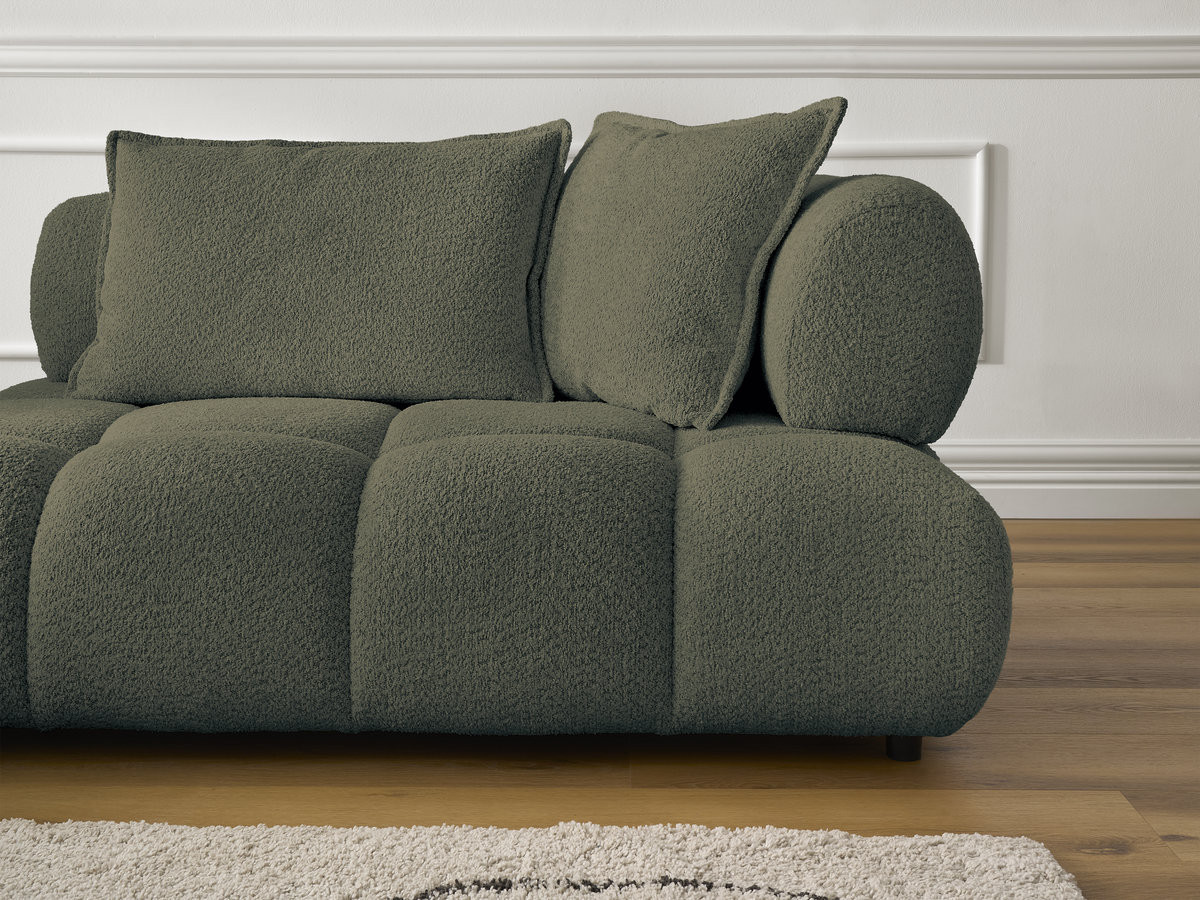 Canapé d'angle fixe ALYA tissu bouclette avec pouf