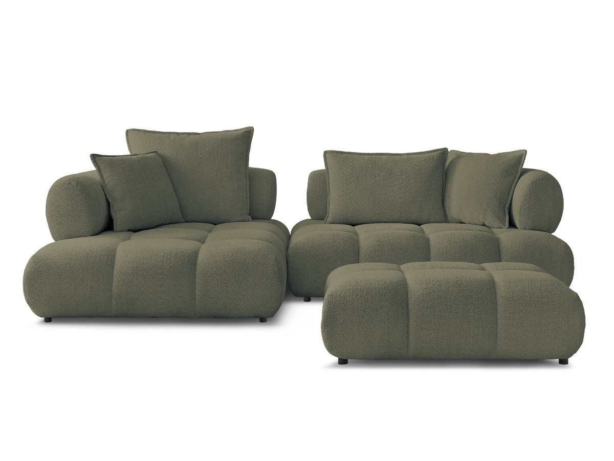 Canapé d'angle fixe ALYA tissu bouclette avec pouf