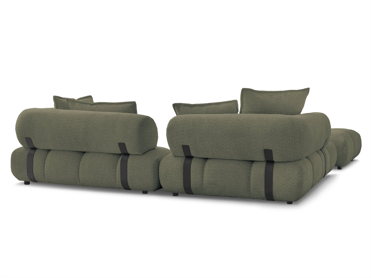 Canapé d'angle fixe ALYA tissu bouclette avec pouf