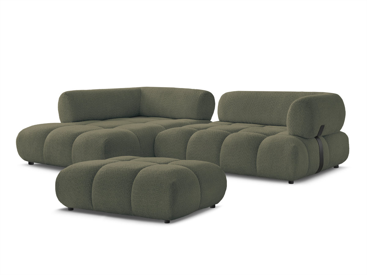 Canapé d'angle fixe ALYA tissu bouclette avec pouf