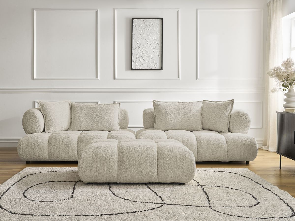 Canapé droit 4 places ALYA bouclette avec pouf beige — vue 5