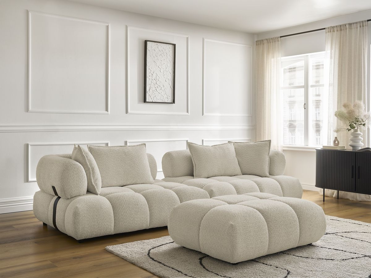 Canapé droit 4 places ALYA bouclette avec pouf beige — vue 6