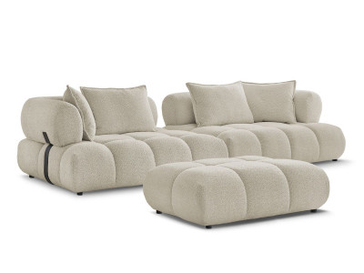 Canapé droit fixe 4 places ALYA tissu bouclette avec pouf