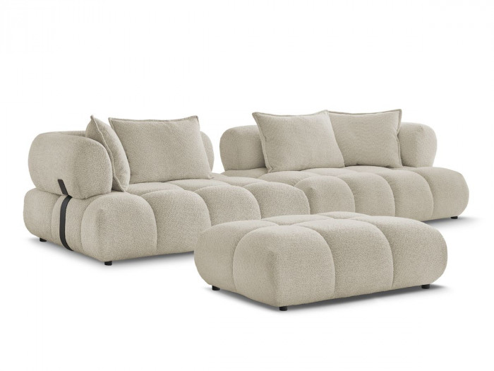Canapé droit fixe 4 places ALYA tissu bouclette avec pouf
