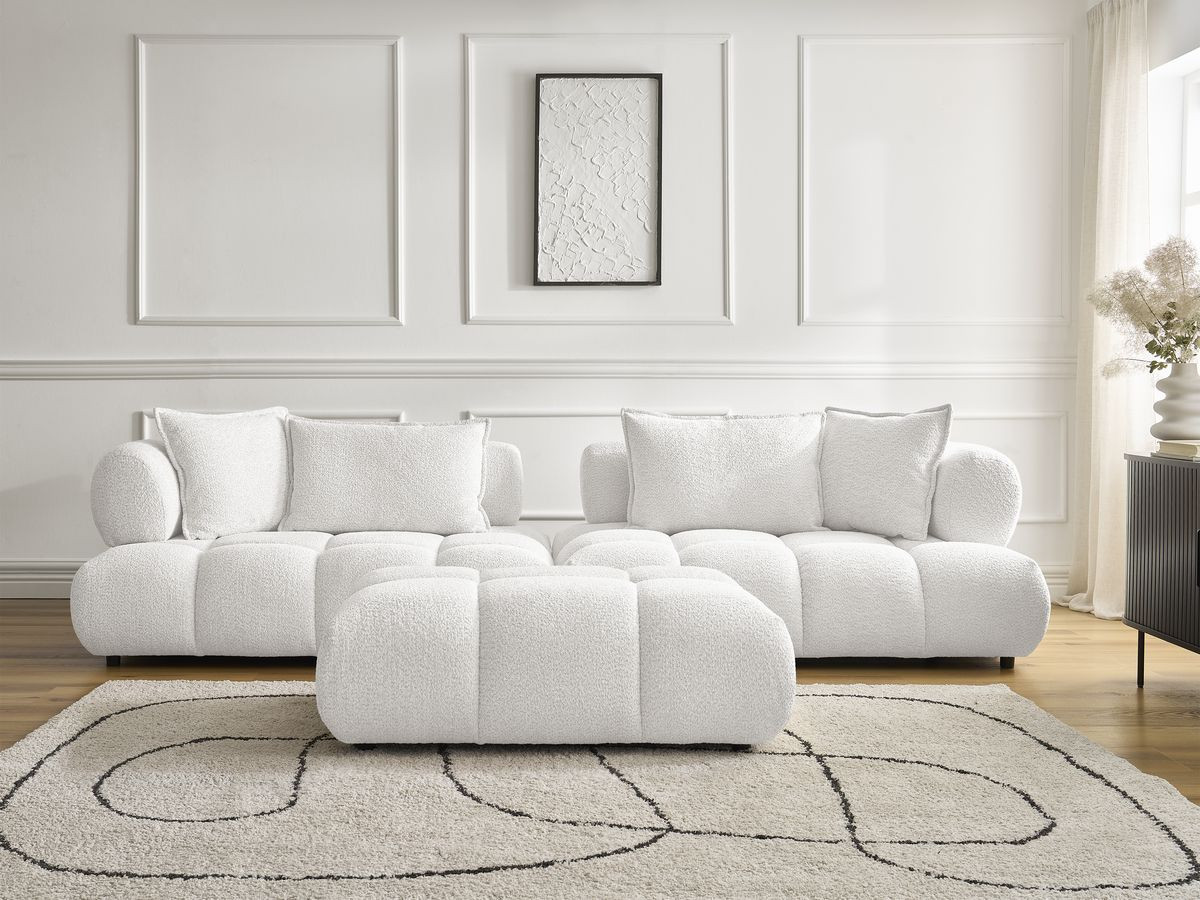 Canapé droit 4 places ALYA bouclette avec pouf blanc — vue 5