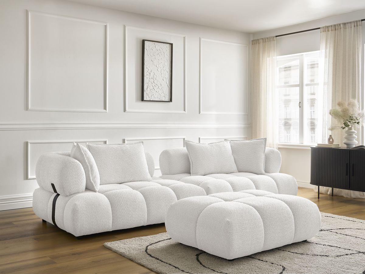 Canapé droit 4 places ALYA bouclette avec pouf blanc — vue 6