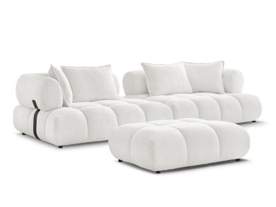 Canapé droit fixe 4 places ALYA tissu bouclette avec pouf