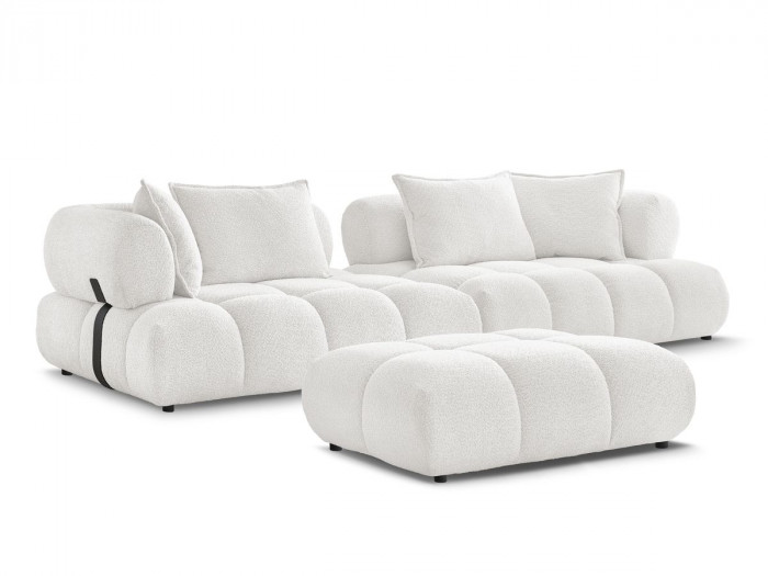 Canapé droit fixe 4 places ALYA tissu bouclette avec pouf