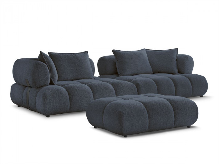 Canapé droit fixe 4 places ALYA tissu bouclette avec pouf