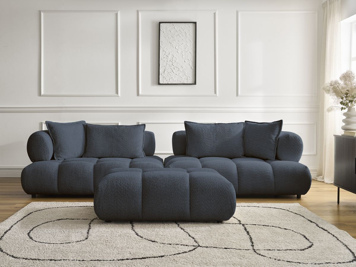Canapé droit 4 places ALYA bouclette avec pouf bleu foncé — vue 5