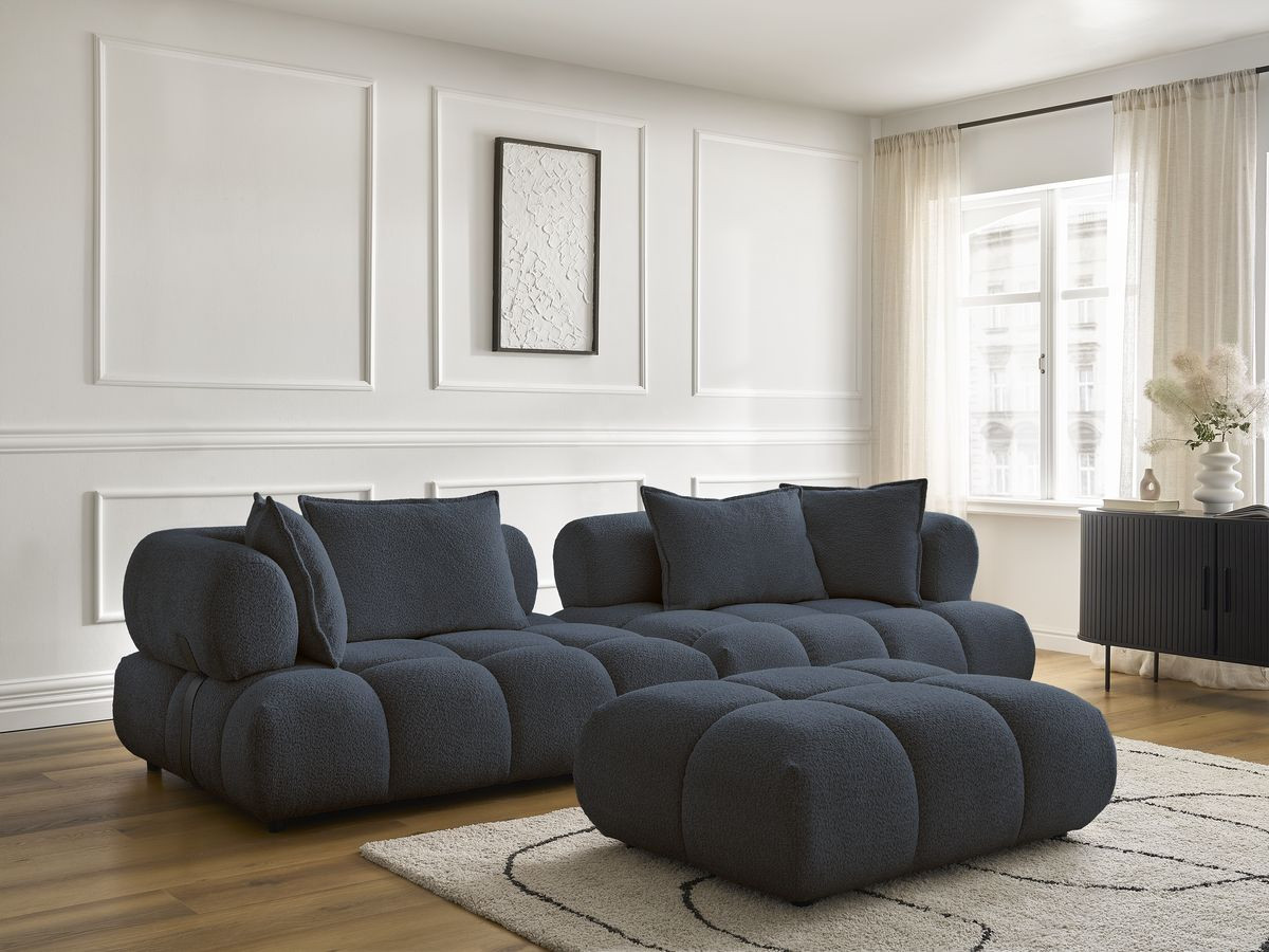 Canapé droit 4 places ALYA bouclette avec pouf bleu foncé — vue 6