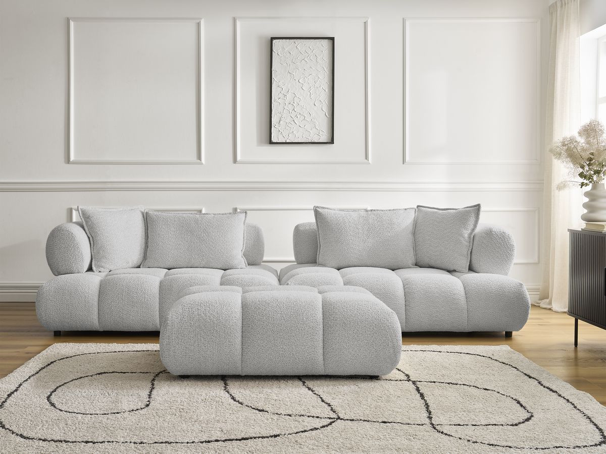 Canapé droit 4 places ALYA bouclette avec pouf gris clair — vue 5