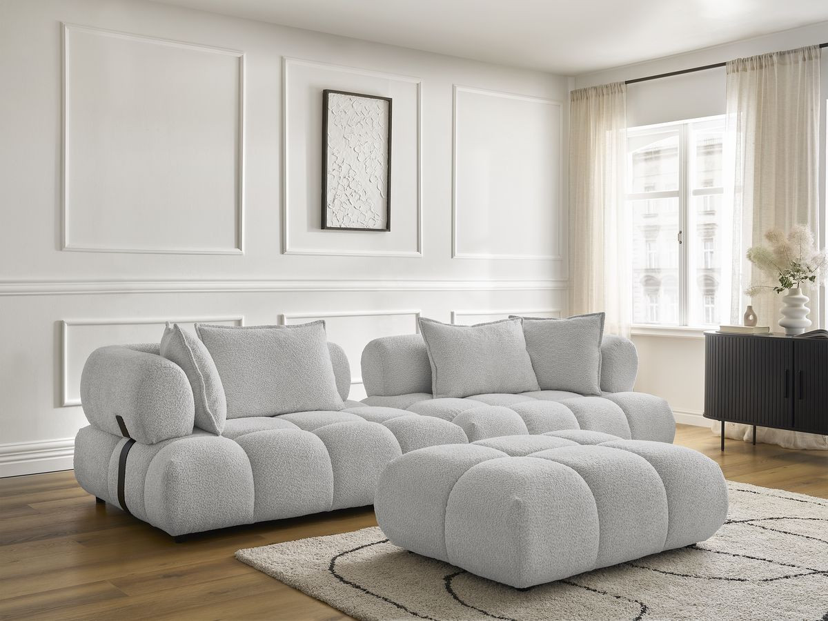 Canapé droit 4 places ALYA bouclette avec pouf gris clair — vue 6