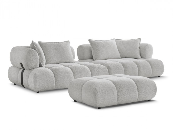 Canapé droit fixe 4 places ALYA tissu bouclette avec pouf