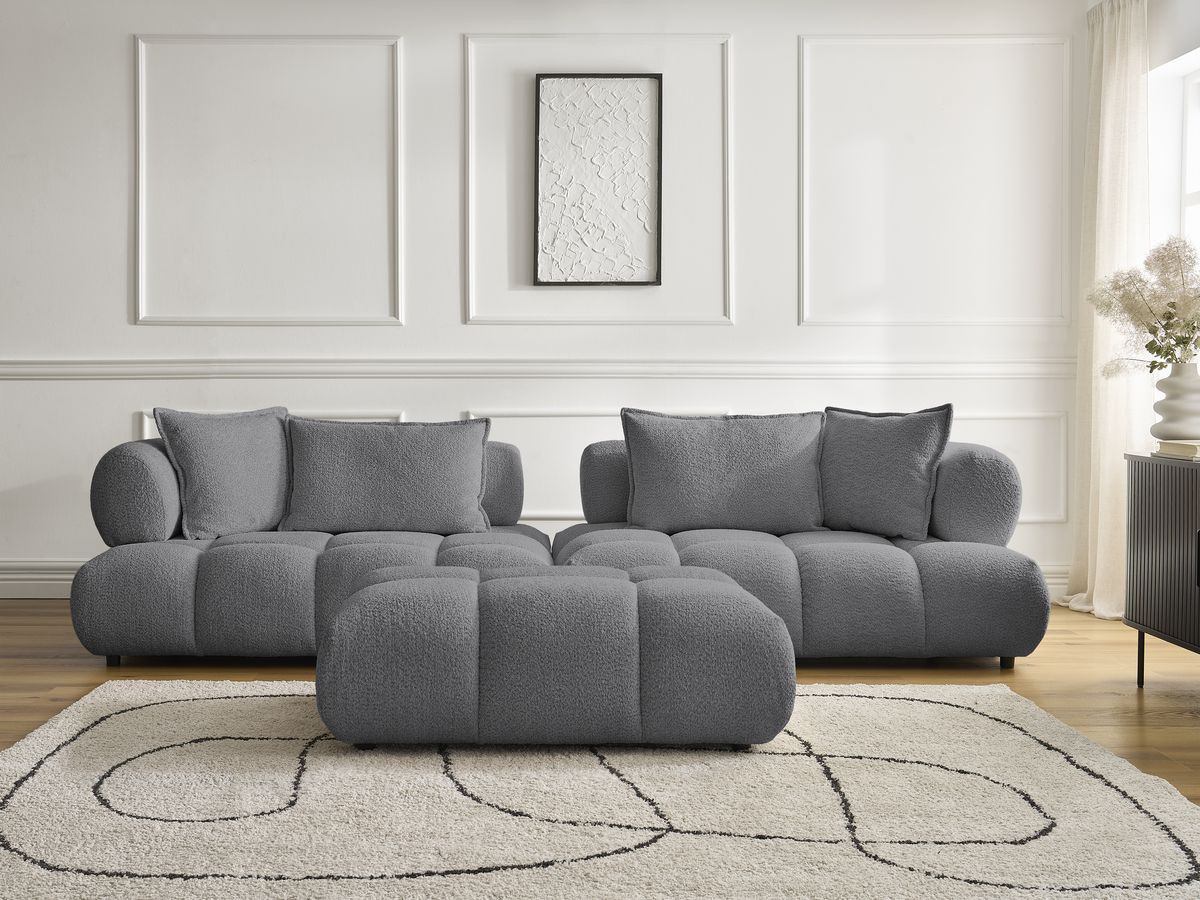 Canapé droit 4 places ALYA bouclette avec pouf gris foncé — vue 5