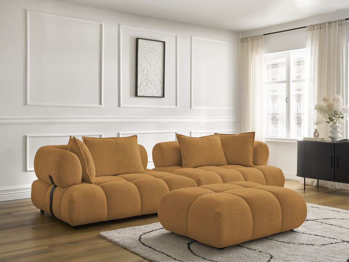 Canapé droit 4 places ALYA bouclette avec pouf jaune — vue 6