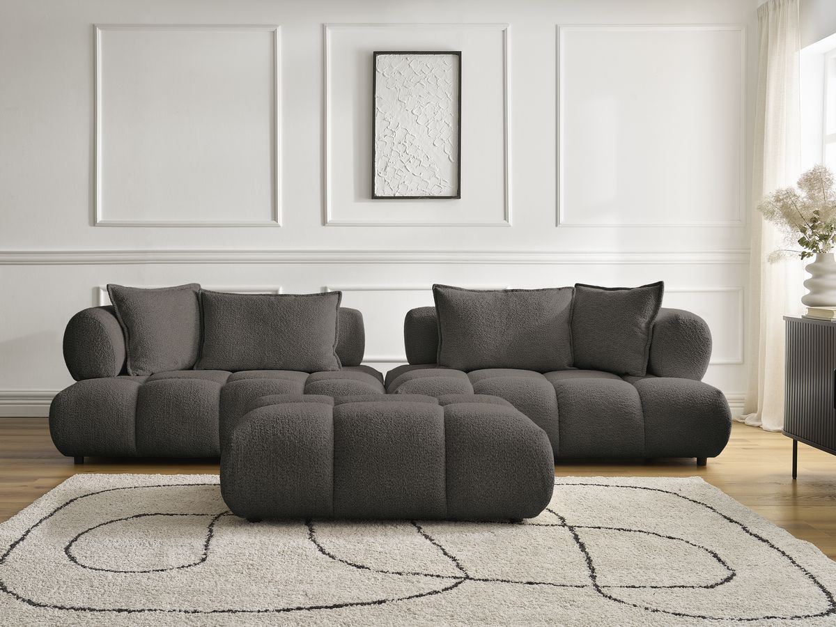 Canapé droit 4 places ALYA bouclette avec pouf marron — vue 5