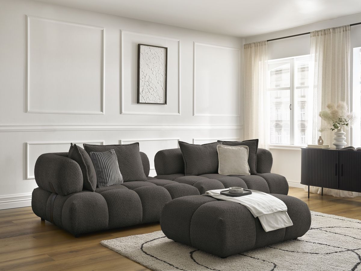 Canapé droit 4 places ALYA bouclette avec pouf marron