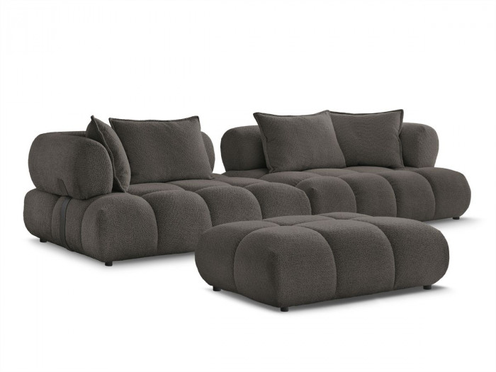 Canapé droit fixe 4 places ALYA tissu bouclette avec pouf