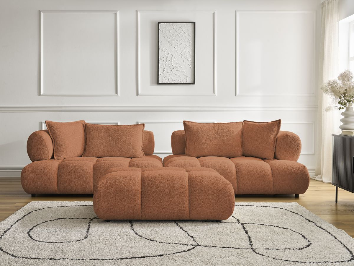 Canapé droit 4 places ALYA bouclette avec pouf orange — vue 5