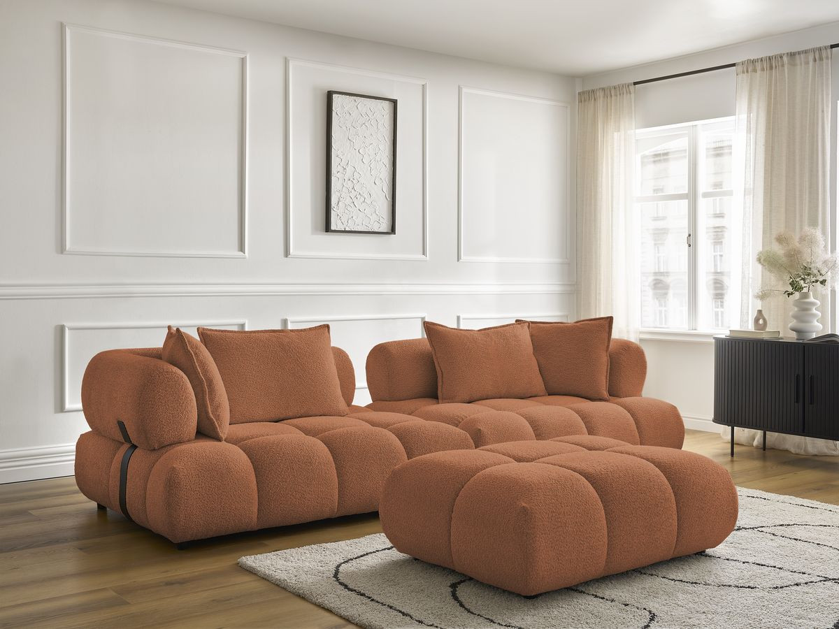 Canapé droit 4 places ALYA bouclette avec pouf orange — vue 6