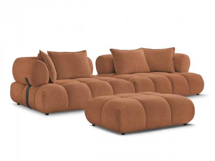 Canapé droit fixe 4 places ALYA tissu bouclette avec pouf