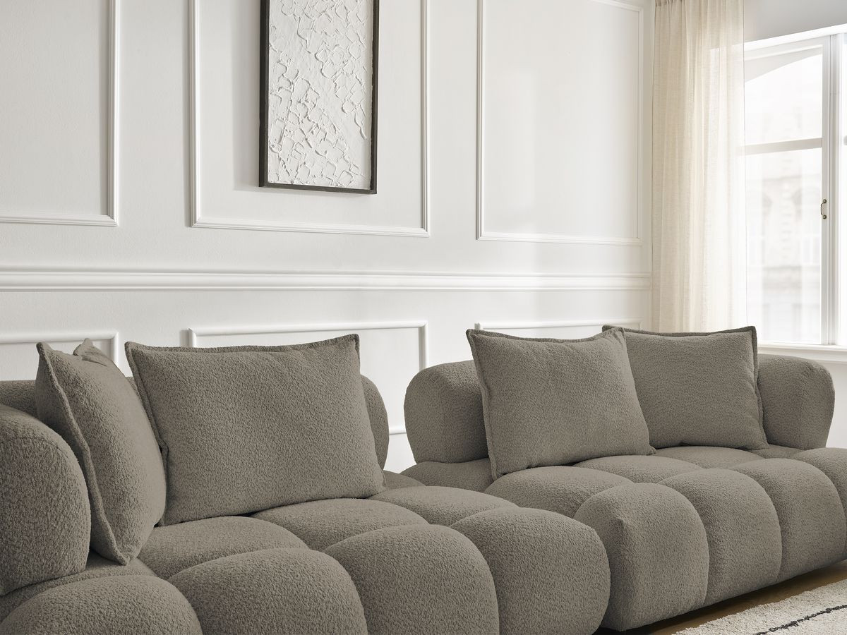 Canapé droit 4 places ALYA bouclette avec pouf taupe — vue 6