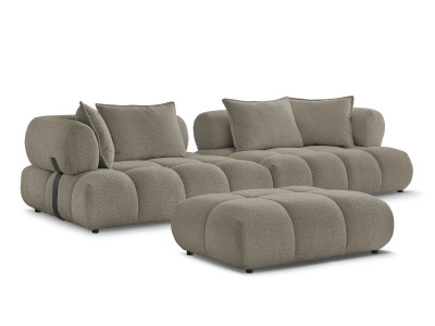 Canapé droit fixe 4 places ALYA tissu bouclette avec pouf