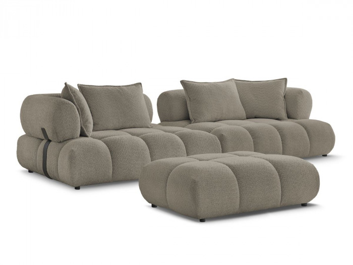 Canapé droit fixe 4 places ALYA tissu bouclette avec pouf