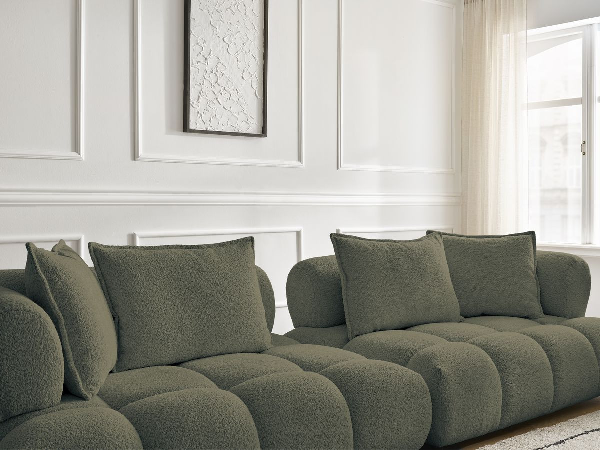 Canapé droit 4 places ALYA bouclette avec pouf vert — vue 6