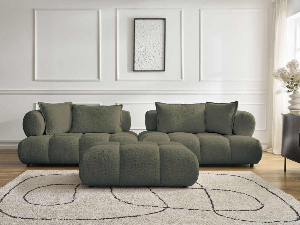 Canapé droit 4 places ALYA bouclette avec pouf vert — vue 5