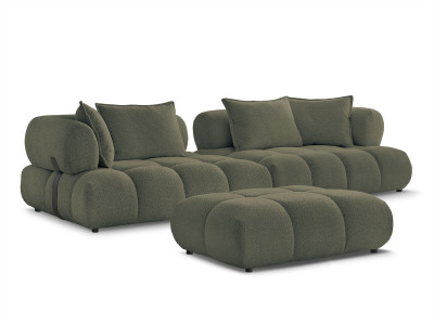 Canapé droit fixe 4 places ALYA tissu bouclette avec pouf