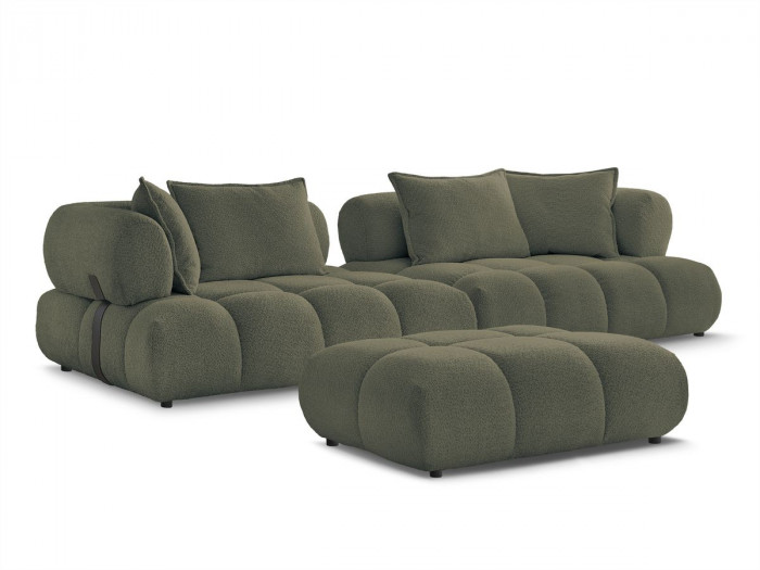 Canapé droit fixe 4 places ALYA tissu bouclette avec pouf