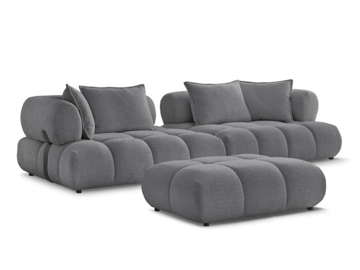 Canapé droit fixe 4 places ALYA tissu bouclette avec pouf