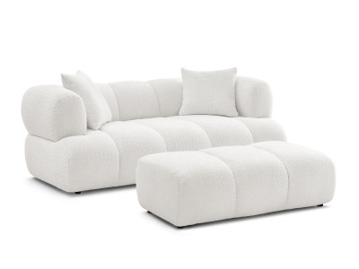 Canapé droit fixe 2 places ALYA tissu bouclette avec pouf