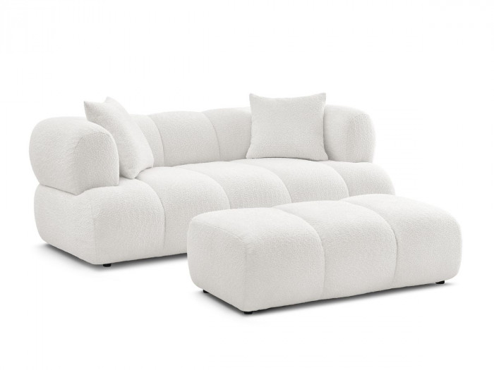 Canapé droit fixe 2 places ALYA tissu bouclette avec pouf