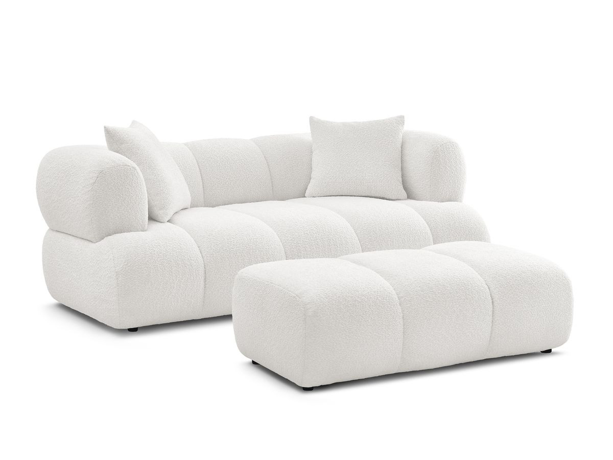 Canapé droit fixe 2 places ALYA tissu bouclette avec pouf