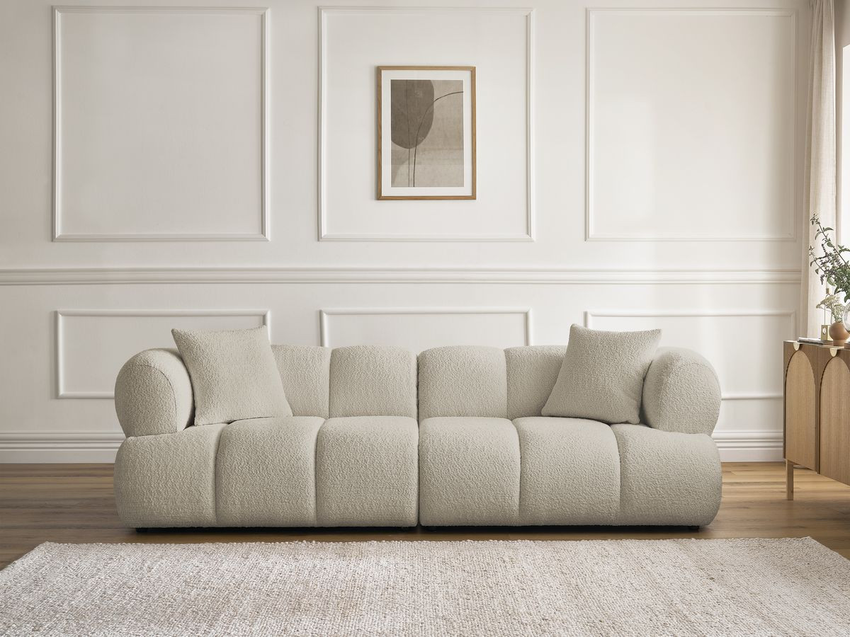 Canapé droit 3 places PAMIRA bouclette beige — vue 4