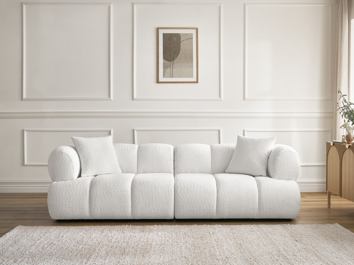 Canapé droit 3 places PAMIRA bouclette blanc — vue 4