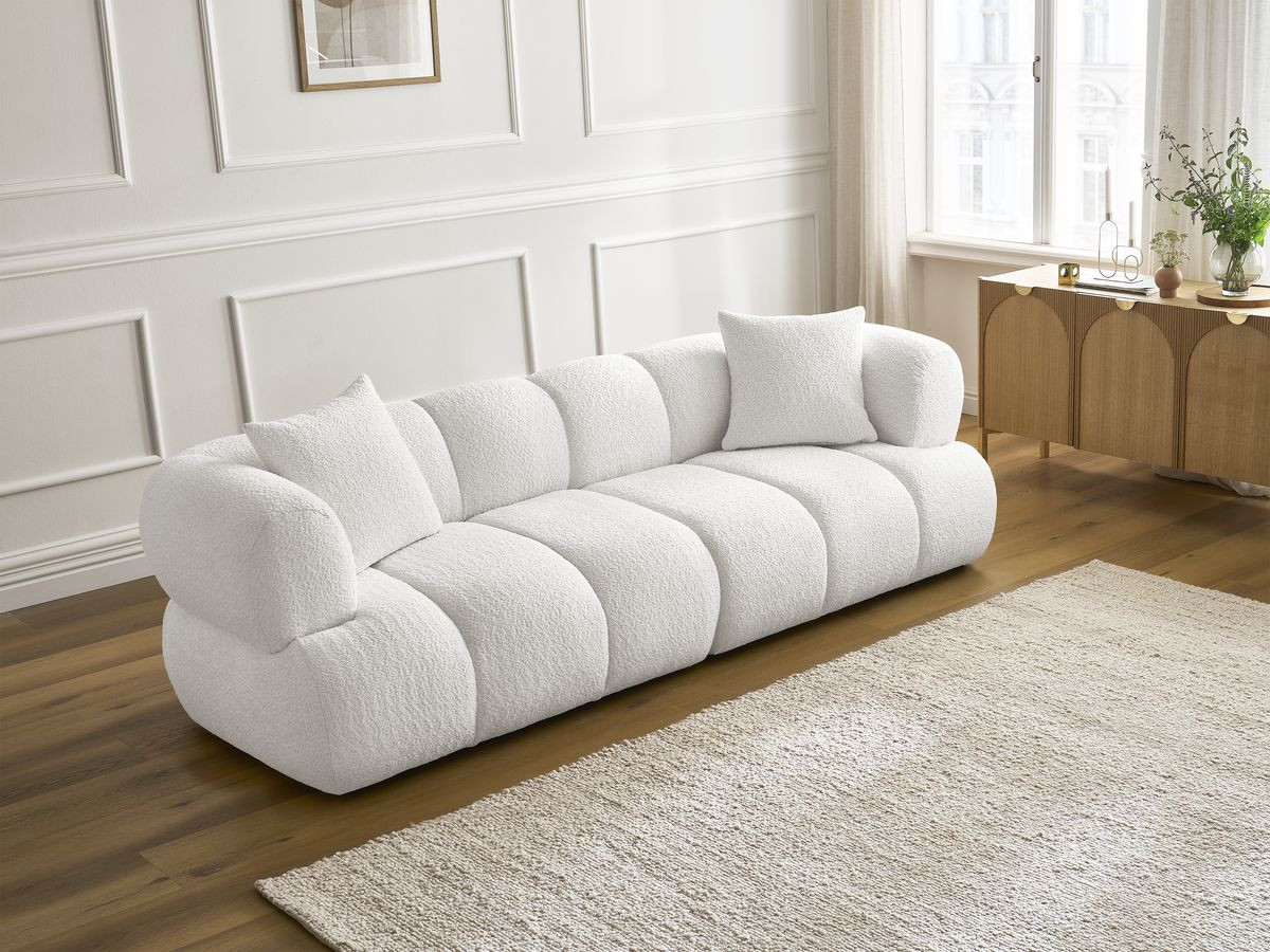 Canapé droit 3 places PAMIRA bouclette blanc — vue 6