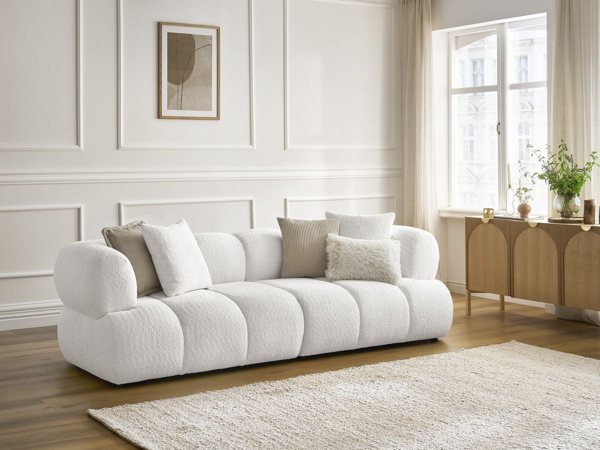 Canapé droit 3 places PAMIRA bouclette blanc