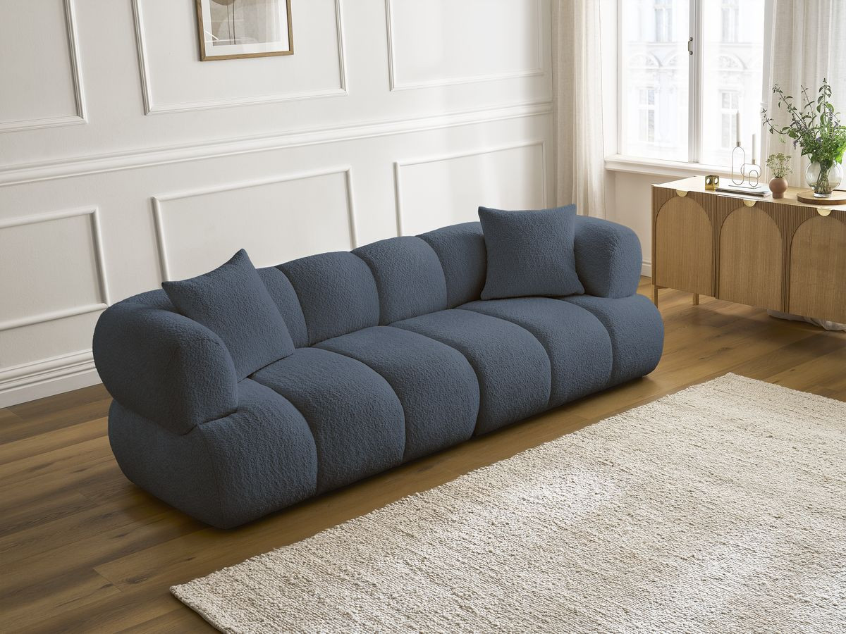 Canapé droit 3 places PAMIRA bouclette bleu foncé — vue 6
